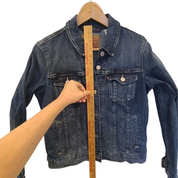 Levis Jacket Women‎ Medium Blue Denim Jean Trucker Dark Wash Faded Retro Ladies - Picture 4 of 6